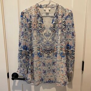 Rachel‎ Zoe Ladies 3/4 Sleeve Top.  Blue Floral Pattern.  XL.  Lined.